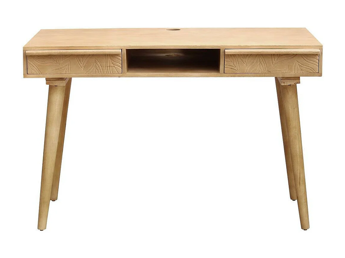 Escritorio étnico de madera maciza de mango tallada con 2 cajones KAFFIR