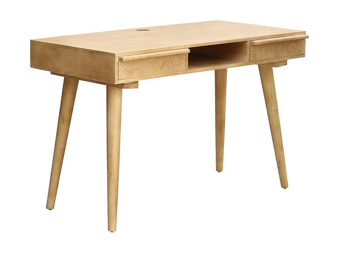 Escritorio étnico de madera maciza de mango tallada con 2 cajones KAFFIR