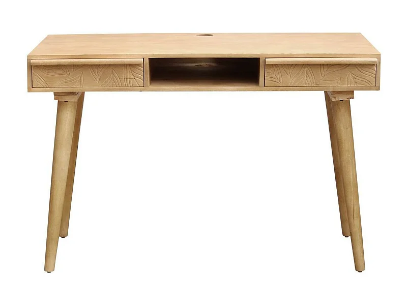 Escritorio étnico de madera maciza de mango tallada con 2 cajones KAFFIR