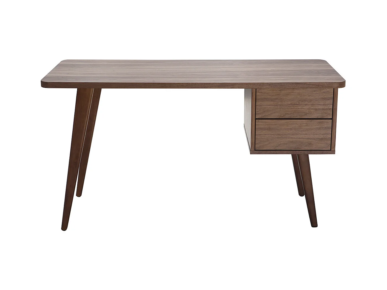 Bureau avec rangements 2 tiroirs bois foncé noyer L140 cm FIFTIES