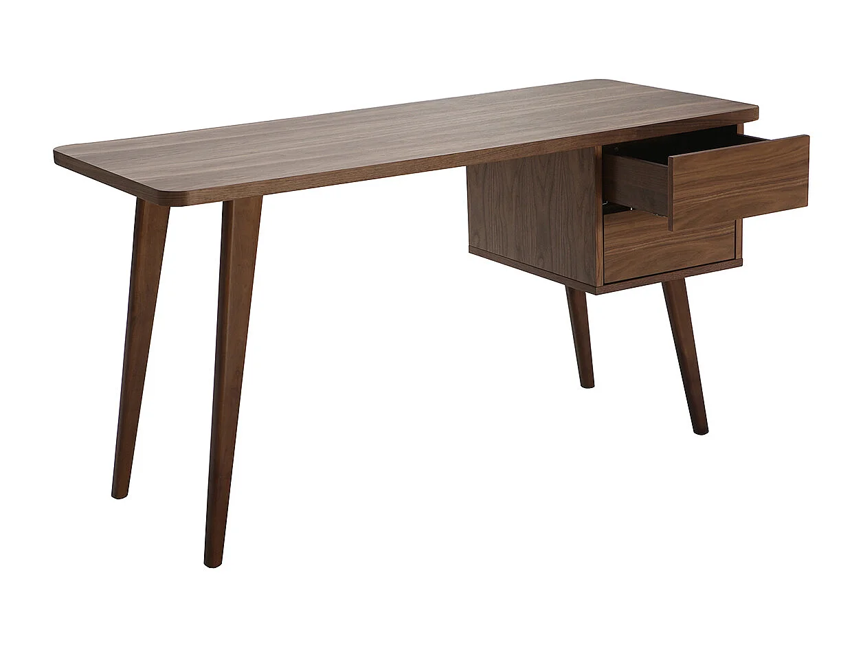 Bureau avec rangements 2 tiroirs bois foncé noyer L140 cm FIFTIES