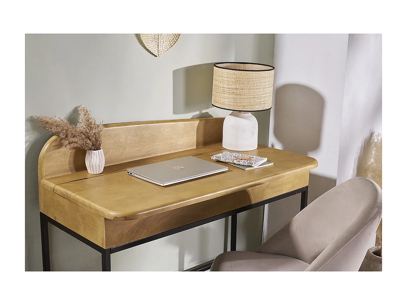 Escritorio de madera maciza de mango con almacenaje 100 cm SHIVA