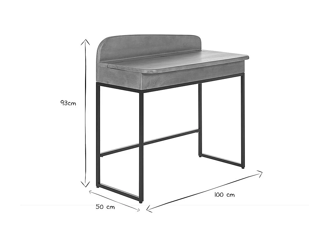 Bureau avec rangement en bois manguier massif L100 cm SHIVA