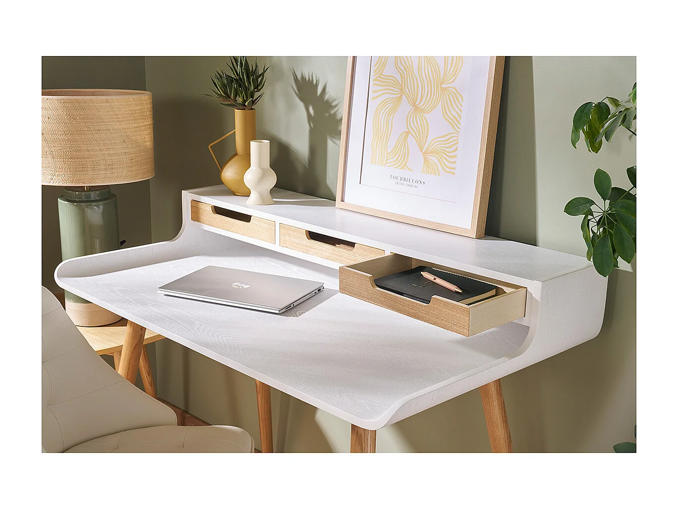 Escritorio nórdico madera blanca con almacenaje OPUS