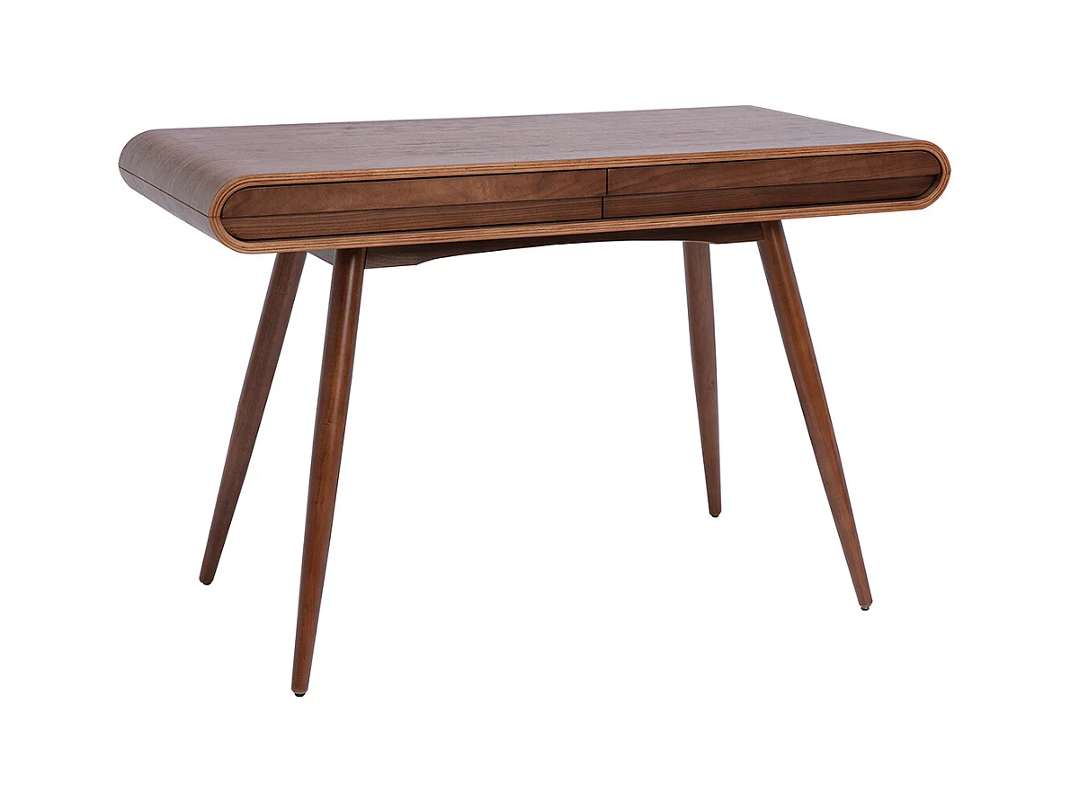 Bureau avec rangements 2 tiroirs vintage bois foncé noyer L120 cm BJORG