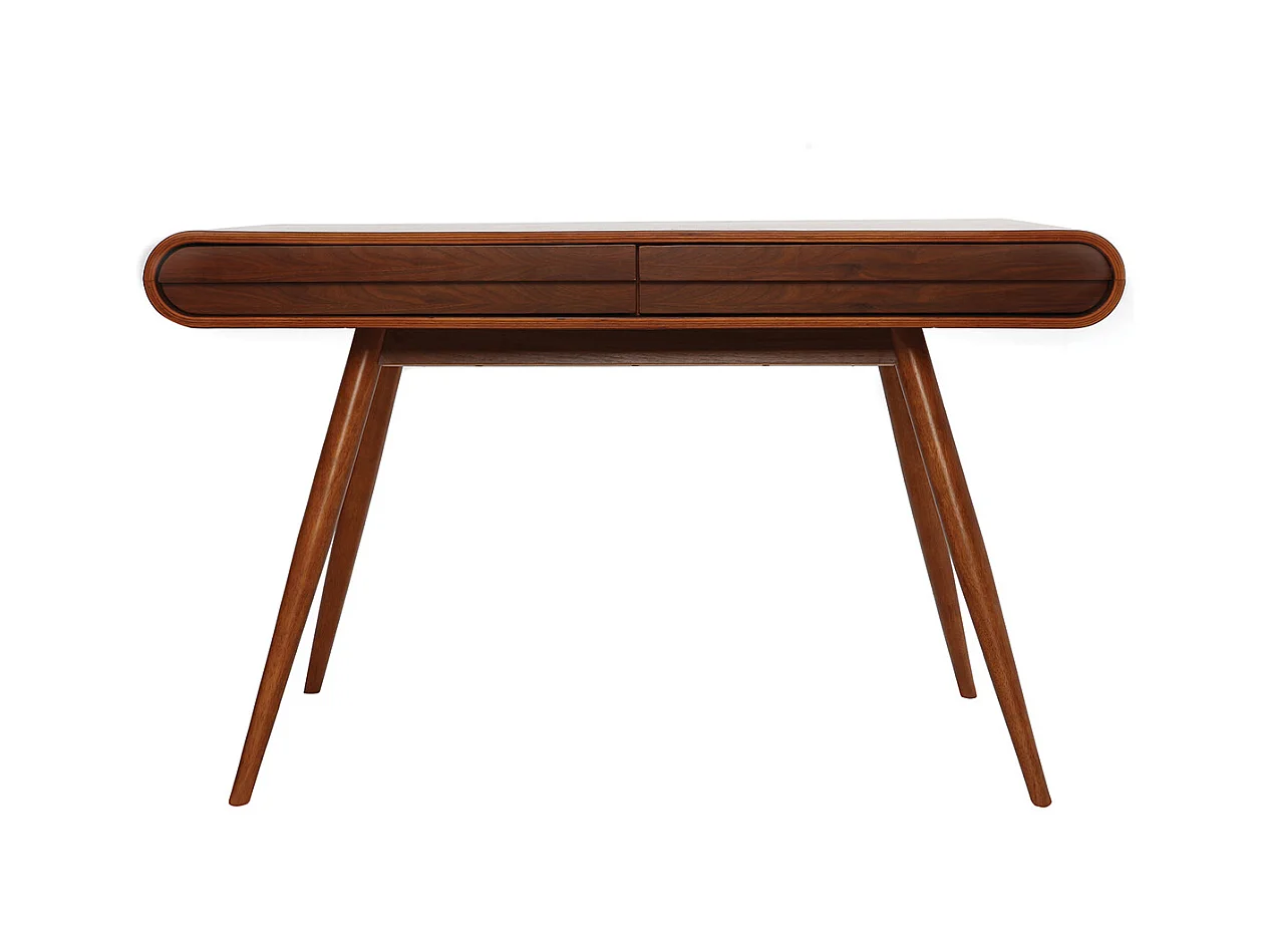 Bureau avec rangements 2 tiroirs vintage bois foncé noyer L120 cm BJORG