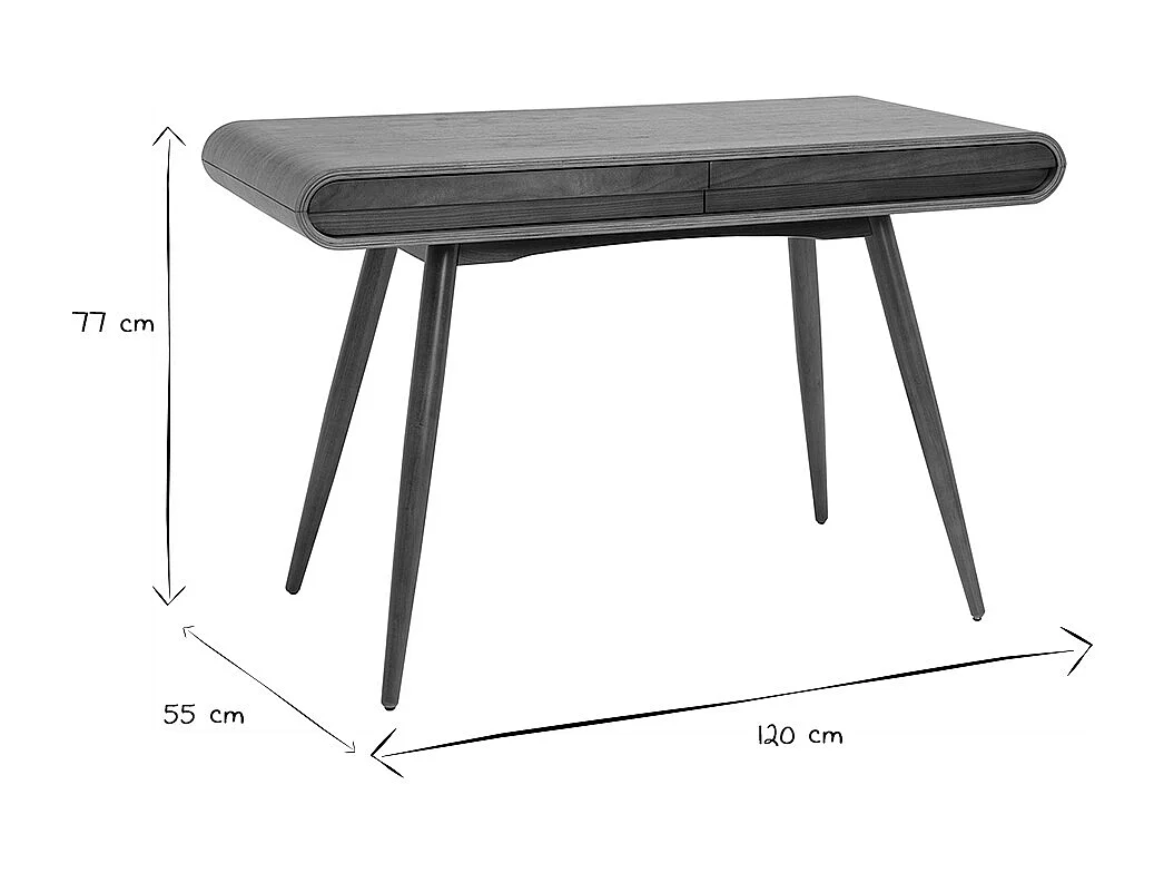 Bureau avec rangements 2 tiroirs vintage bois foncé noyer L120 cm BJORG