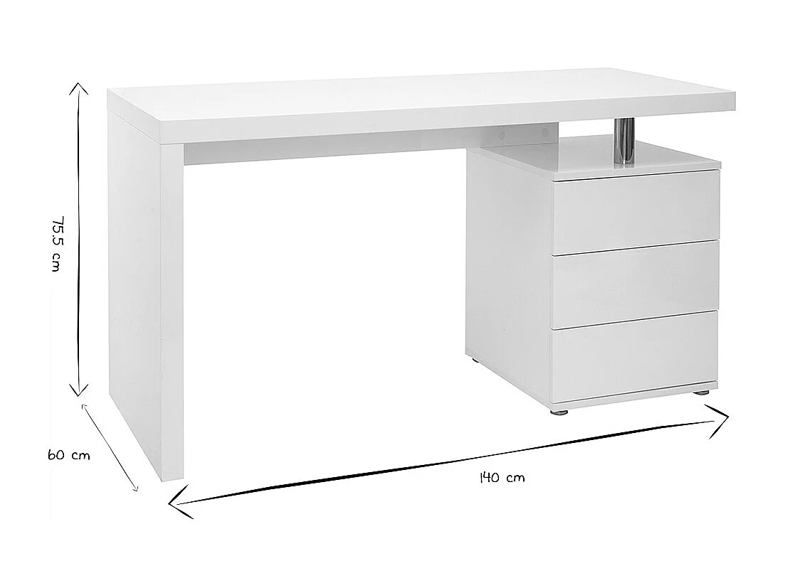Escritorio de diseño 3 cajones lacado blanco CALIX