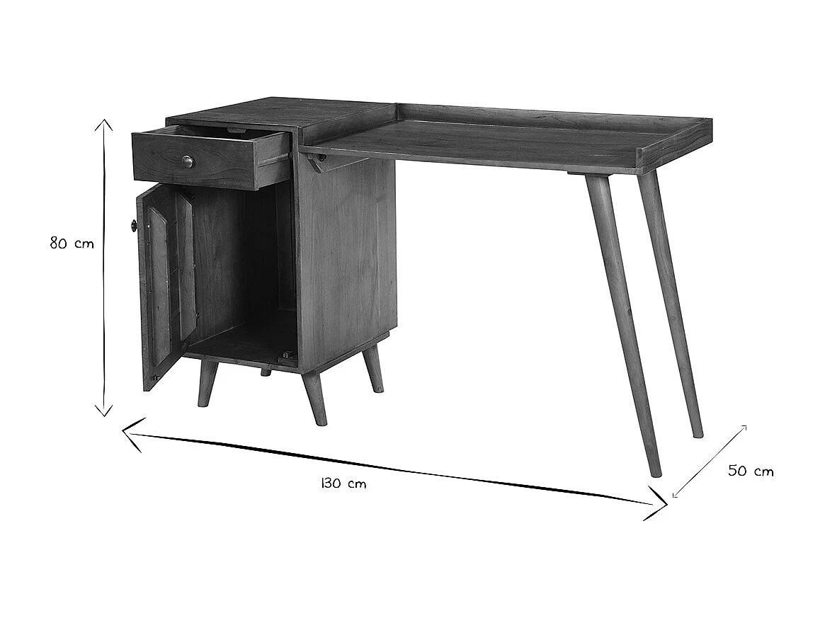 Vintage-Schreibtisch mit Schubladenelement aus massivem Akazienholz B130 cm  ROBY
