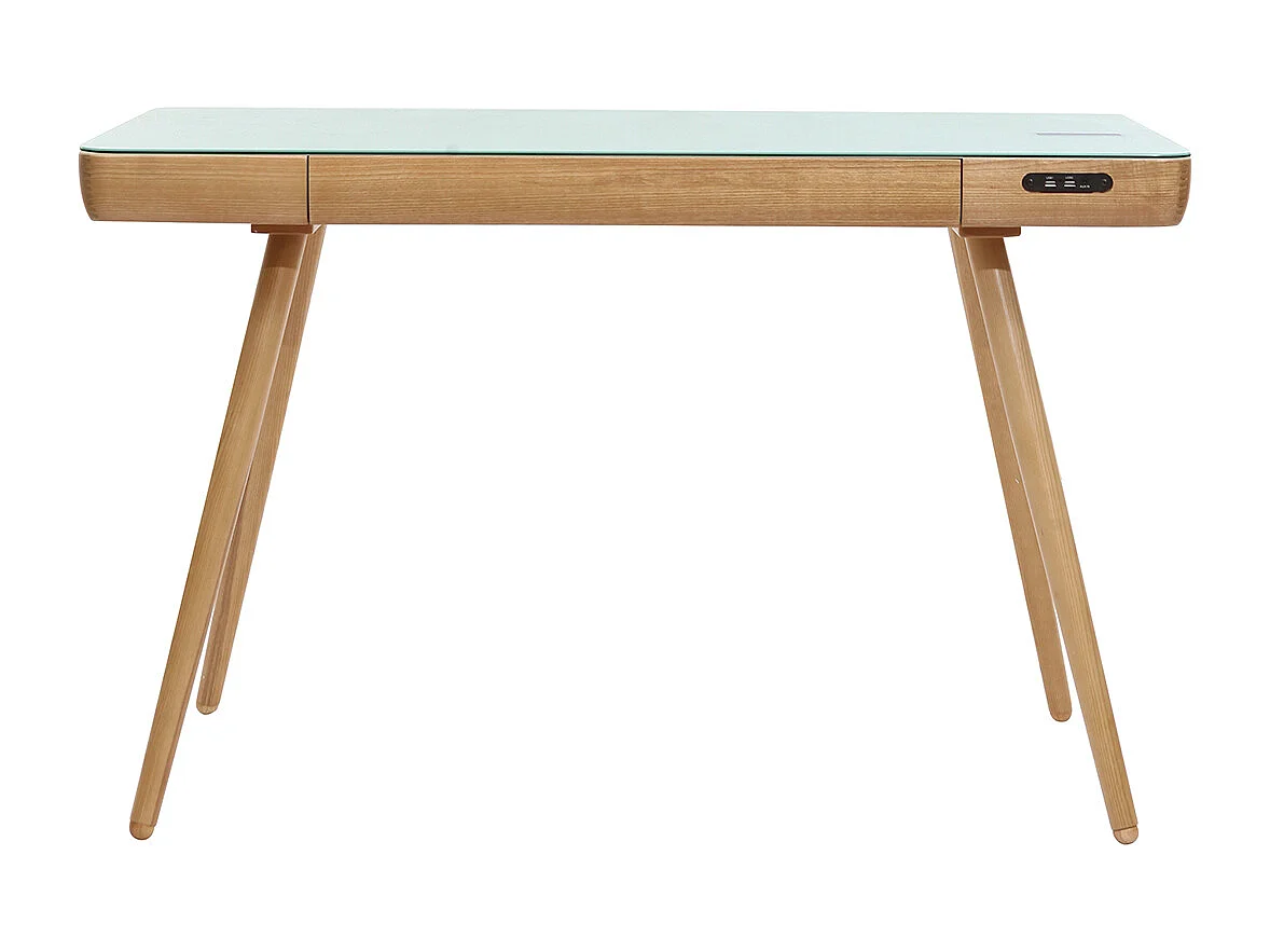 Escritorio conectado multimedia - Cristal blanco y madera CLEVER