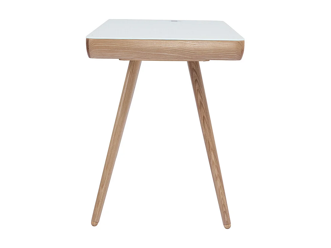 Escritorio conectado multimedia - Cristal blanco y madera CLEVER