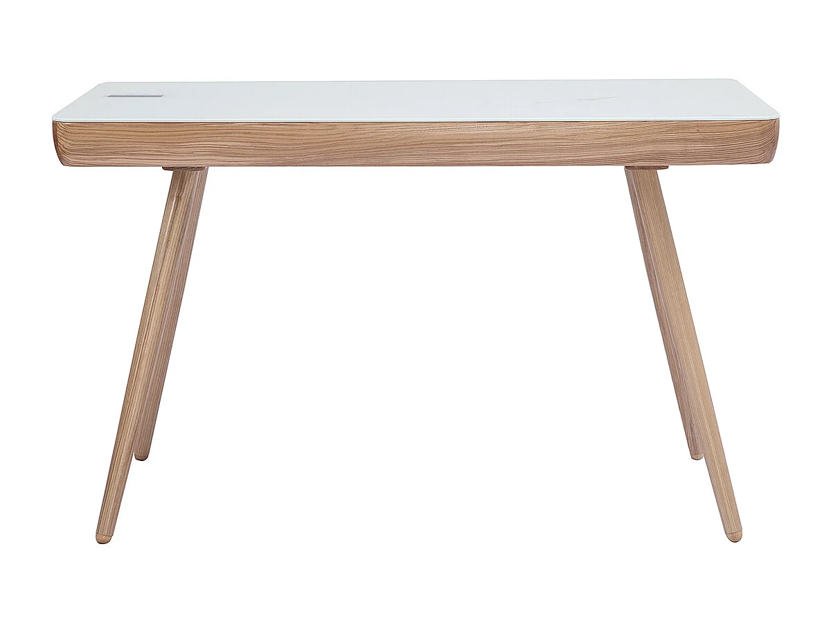 Escritorio conectado multimedia - Cristal blanco y madera CLEVER