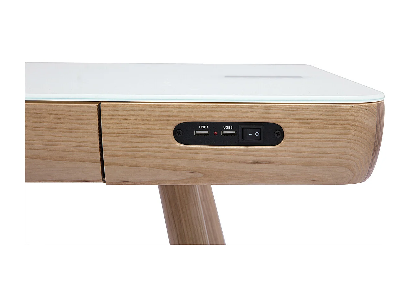 Escritorio conectado multimedia - Cristal blanco y madera CLEVER