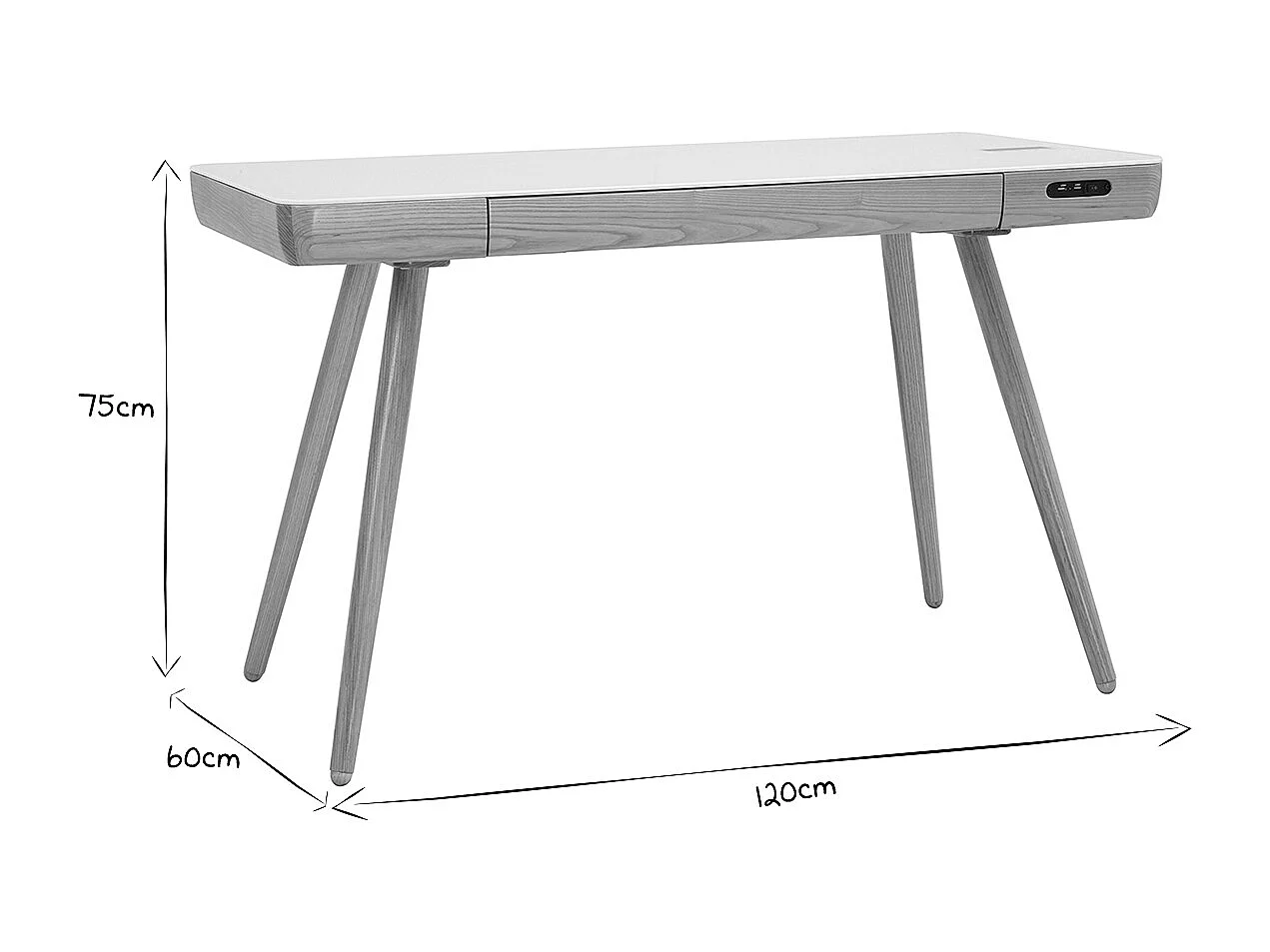 Escritorio conectado multimedia - Cristal blanco y madera CLEVER