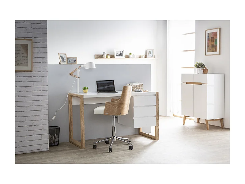 Scrivania design 3 cassetti bianco ARMEL