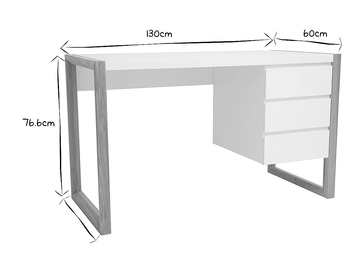 Scrivania design 3 cassetti bianco ARMEL