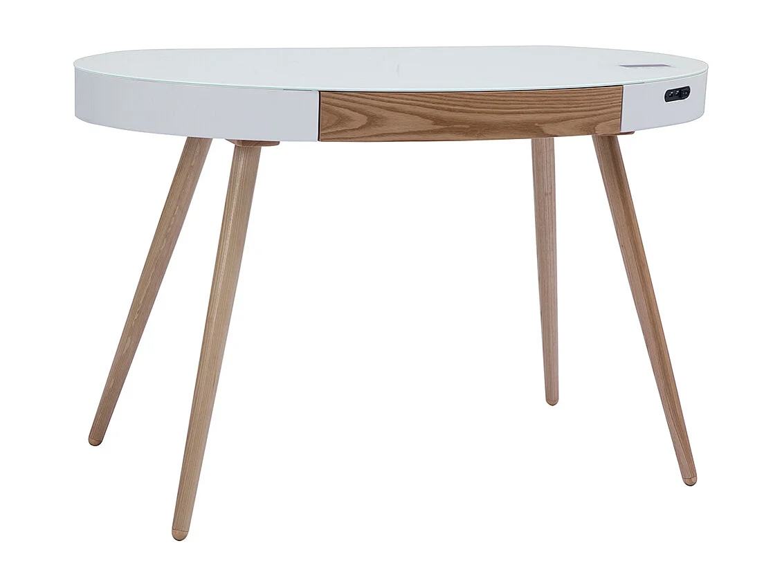 Escritorio conectado multimedia vidrio blanco y madera clara L120 cm HANDY