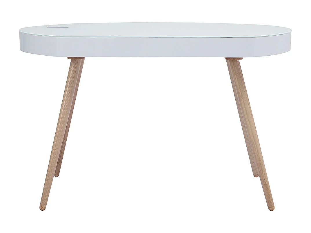 Bureau connecté multimédia verre blanc et bois clair L120 cm HANDY