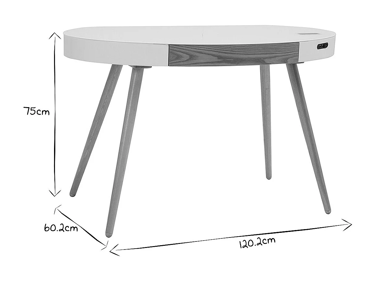 Bureau connecté multimédia verre blanc et bois clair L120 cm HANDY