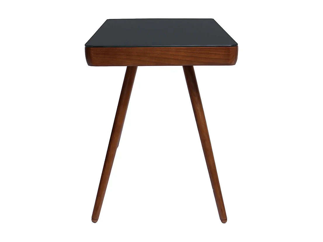 Bureau connecté multimédia avec tiroir en verre noir et bois foncé noyer L120 cm CLEVER