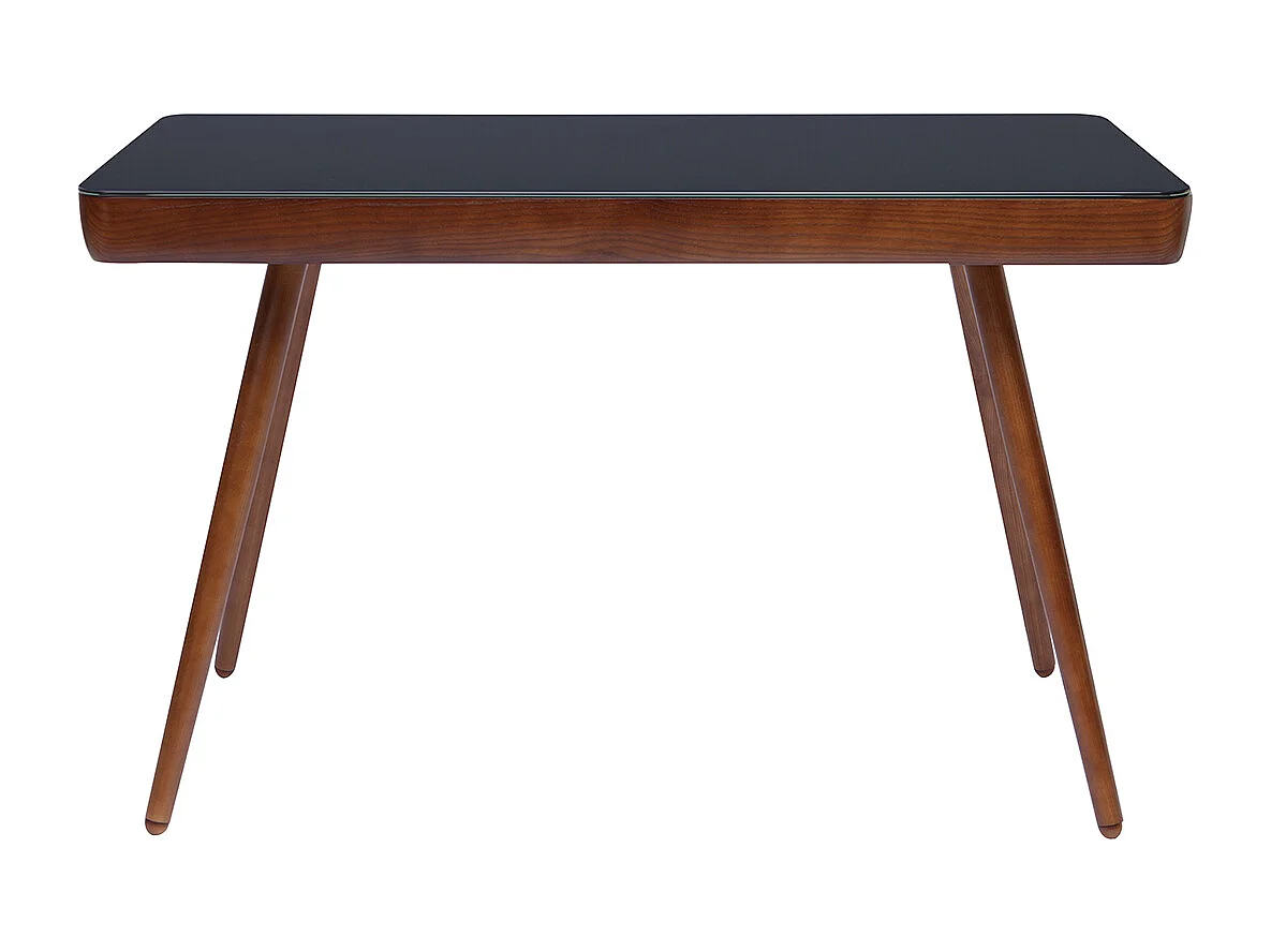 Bureau connecté multimédia avec tiroir en verre noir et bois foncé noyer L120 cm CLEVER