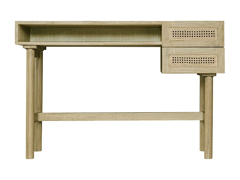 Escritorio de madera clara con cajonera de caña de ratán 120 cm GALINA