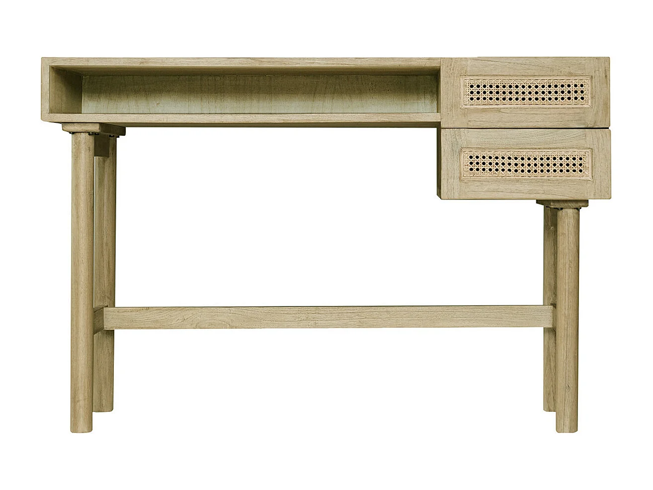 Escritorio de madera clara con cajonera de caña de ratán 120 cm GALINA