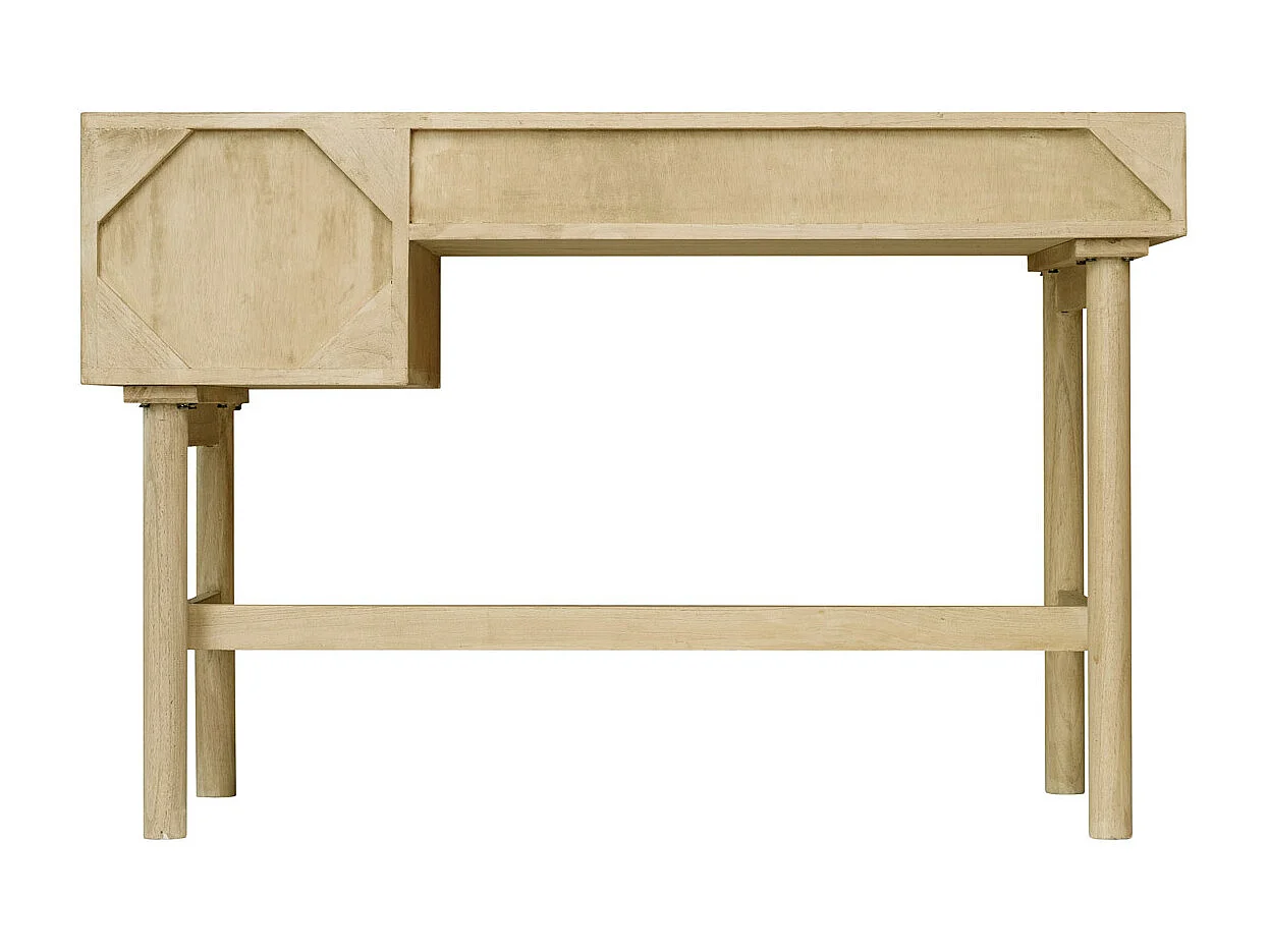 Escritorio de madera clara con cajonera de caña de ratán 120 cm GALINA