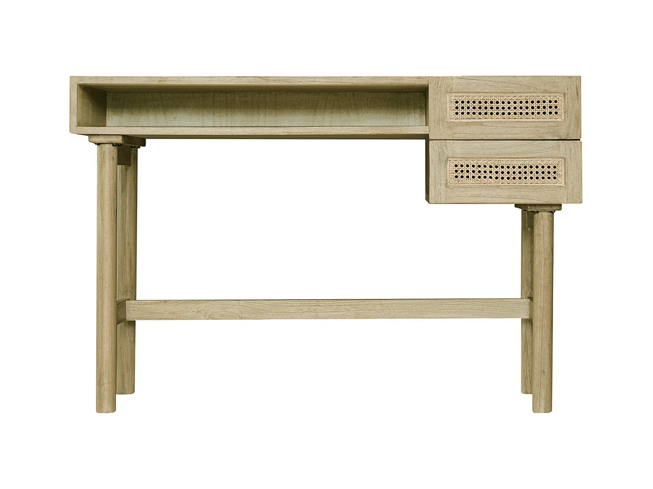 Bureau avec rangements 2 tiroirs bois clair et cannage rotin L120 cm GALINA