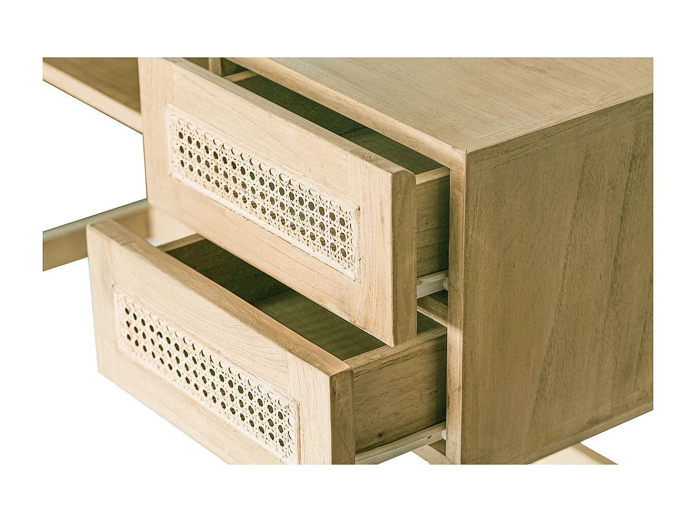 Escritorio de madera clara con cajonera de caña de ratán 120 cm GALINA