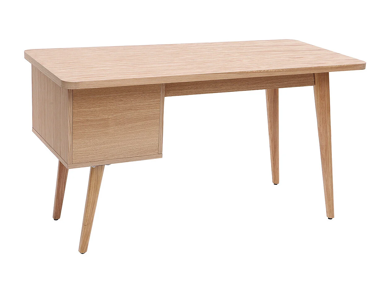 Bureau avec rangements 2 tiroirs scandinave bois clair chêne L140 cm FIFTIES