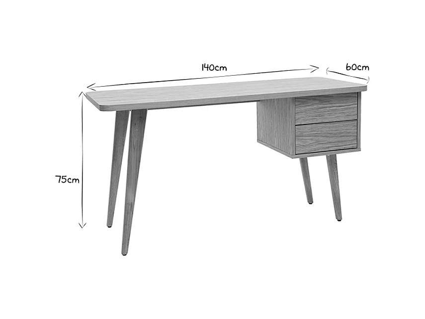 Bureau avec rangements 2 tiroirs scandinave bois clair chêne L140 cm FIFTIES