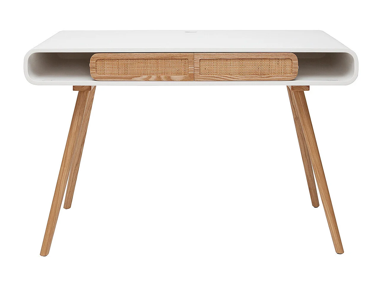 Bureau avec rangement vintage blanc, cannage et bois clair L120 cm OLYMPE