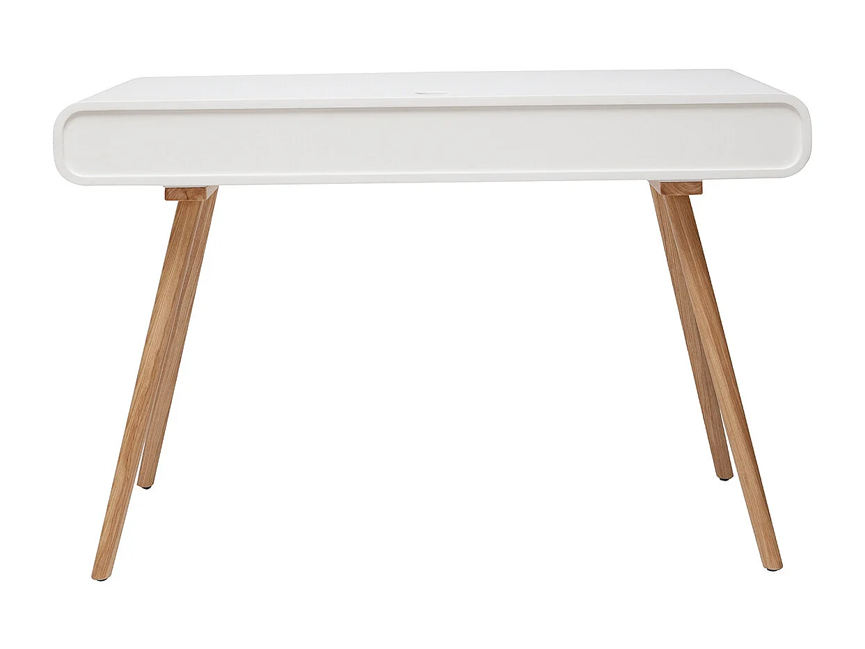 Bureau avec rangement vintage blanc, cannage et bois clair L120 cm OLYMPE
