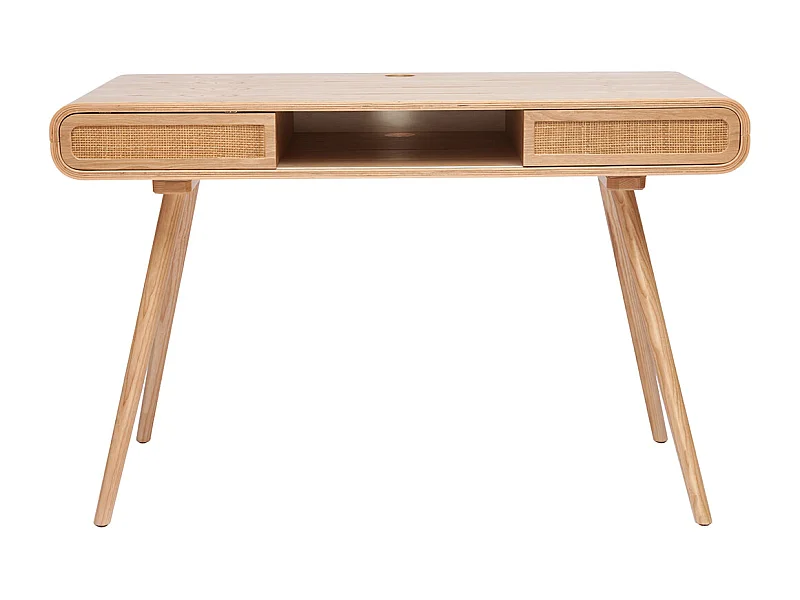 Escritorio vintage con almacenaje de madera clara y caña 120 cm OLYMPE