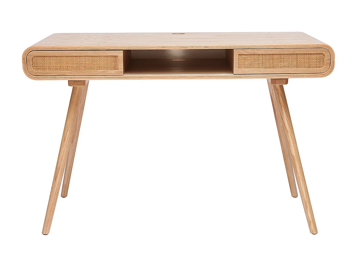 Escritorio vintage con almacenaje de madera clara y caña 120 cm OLYMPE