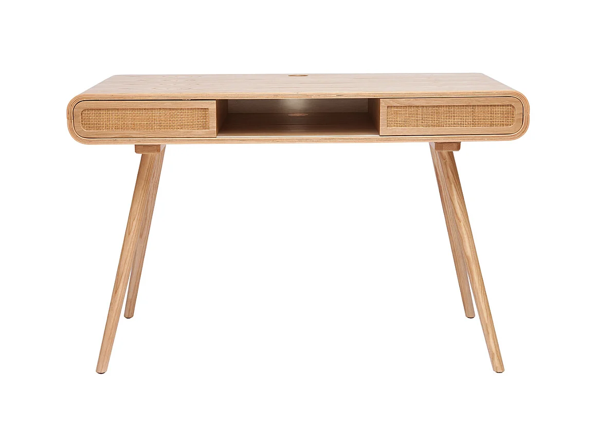 Bureau avec rangement vintage en bois clair et cannage L120 cm OLYMPE