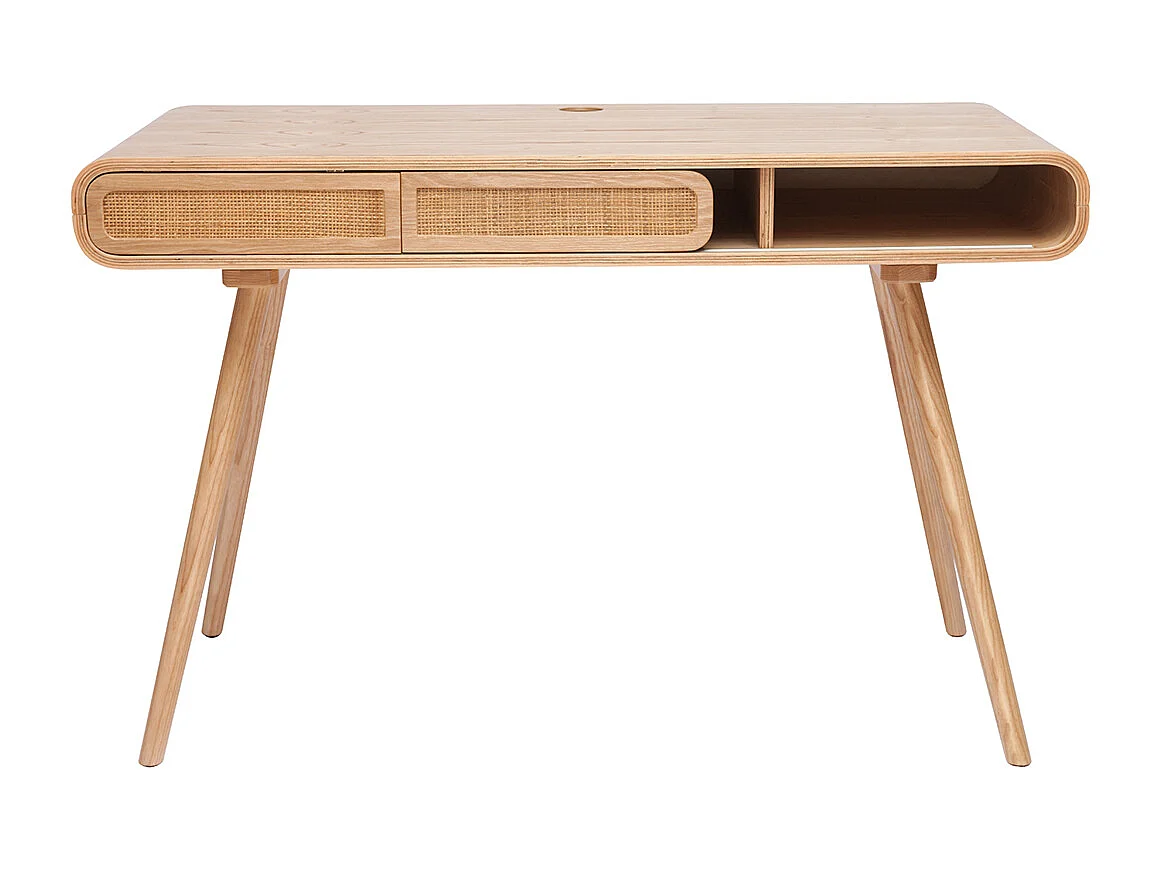 Vintage-Schreibtisch mit Aufbewahrung aus hellem Holz und Rohrgeflecht B120 cm OLYMPE
