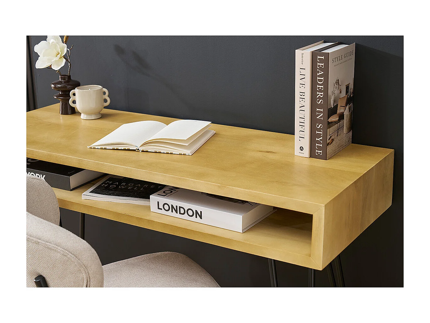 Bureau avec rangement en bois manguier massif et métal noir L116 cm VIBES