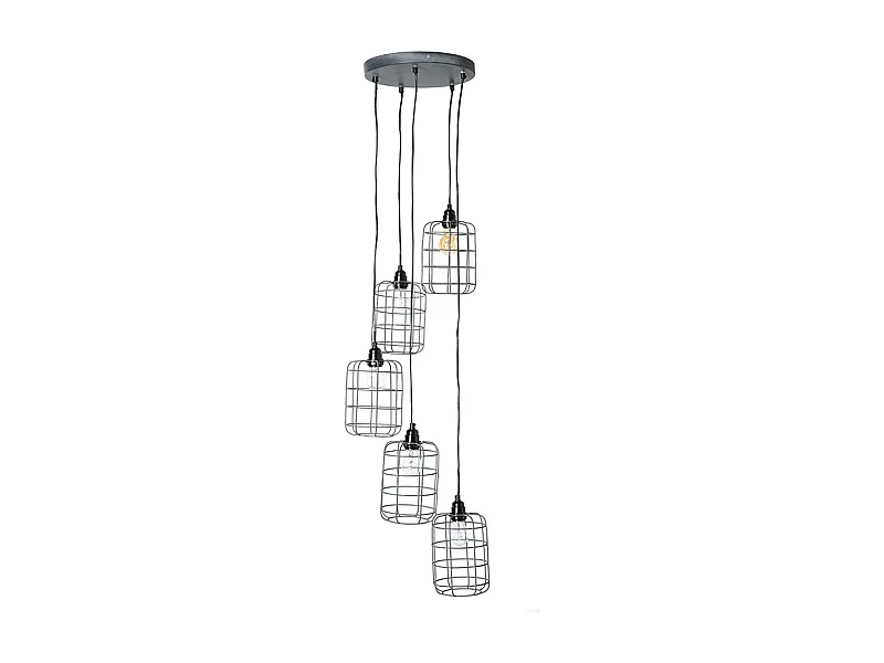 Suspension industrielle 5 lampes étagées en métal patiné effet vieilli L30 cm LOFT