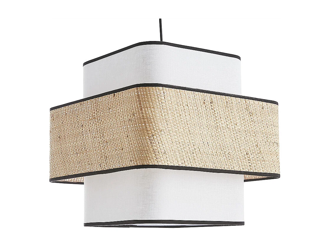Suspension cube en tissu lin blanc et rabane naturelle L35 cm TERA