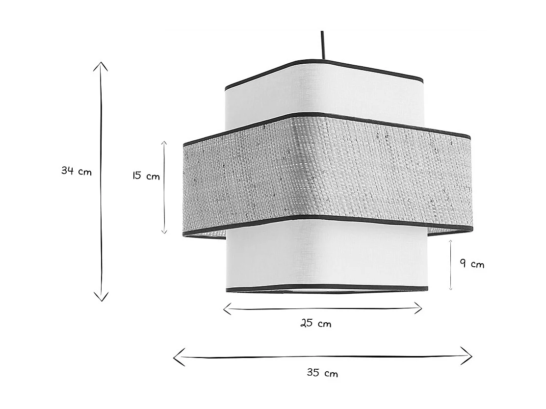 Suspension cube en tissu lin blanc et rabane naturelle L35 cm TERA