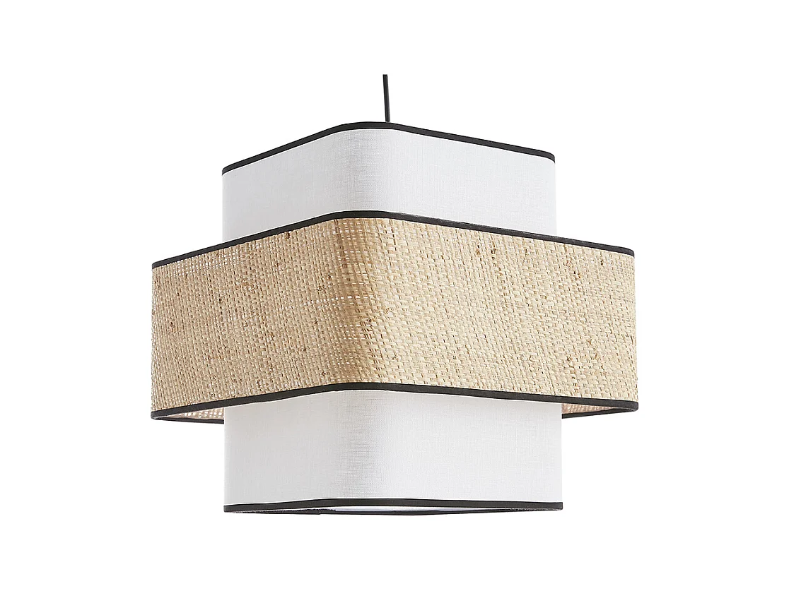 Suspension cube en tissu lin blanc et rabane naturelle L35 cm TERA