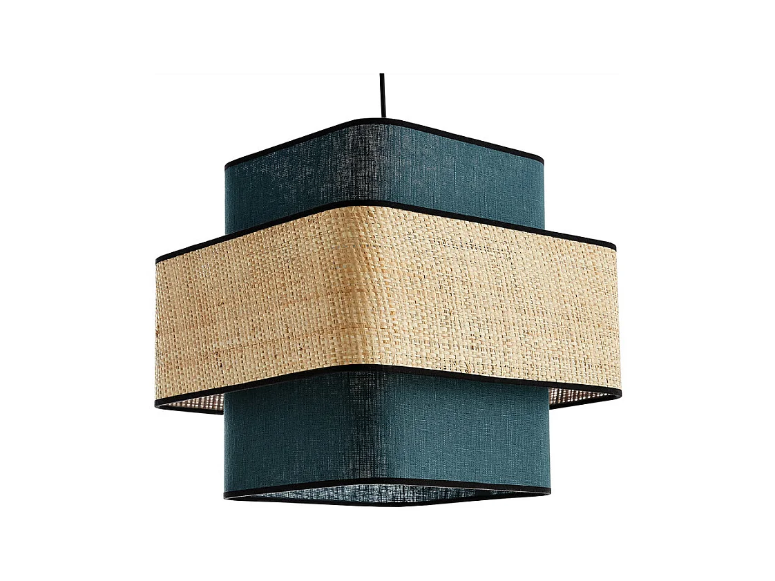Lámpara de techo colgante de lino azul petróleo y rafia natural 35 cm TERA
