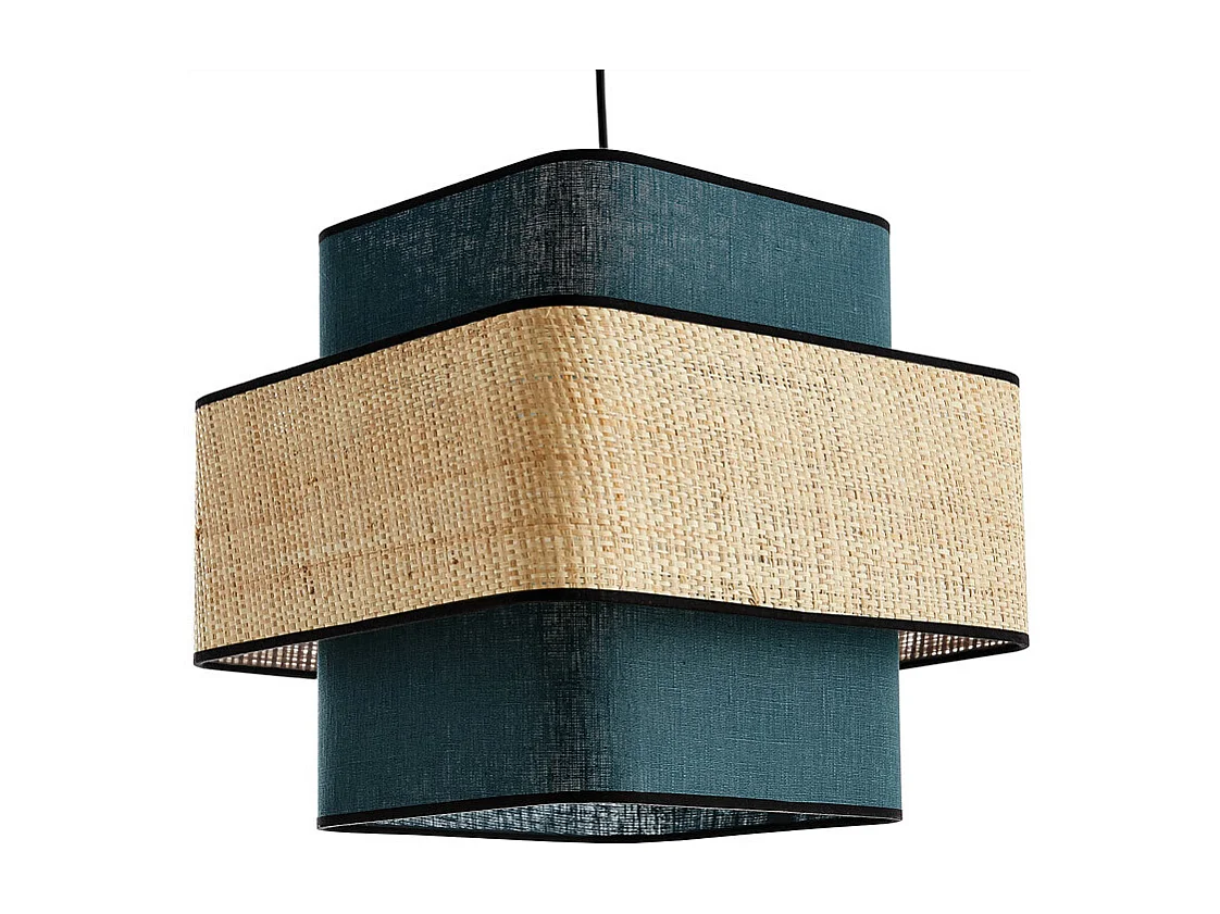 Lámpara de techo colgante de lino azul petróleo y rafia natural 35 cm TERA