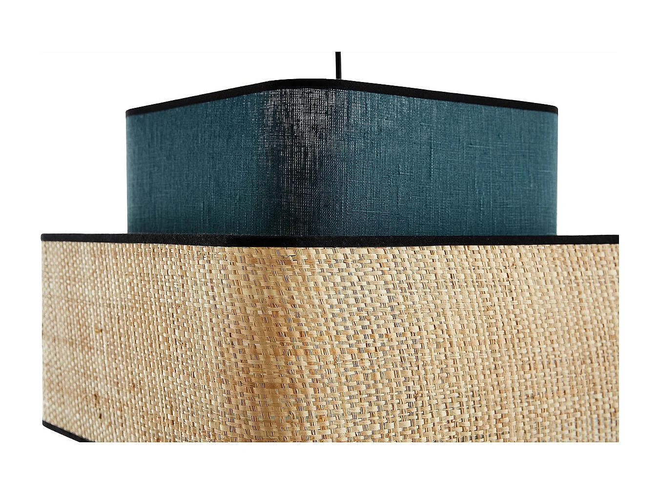 Lámpara de techo colgante de lino azul petróleo y rafia natural 35 cm TERA