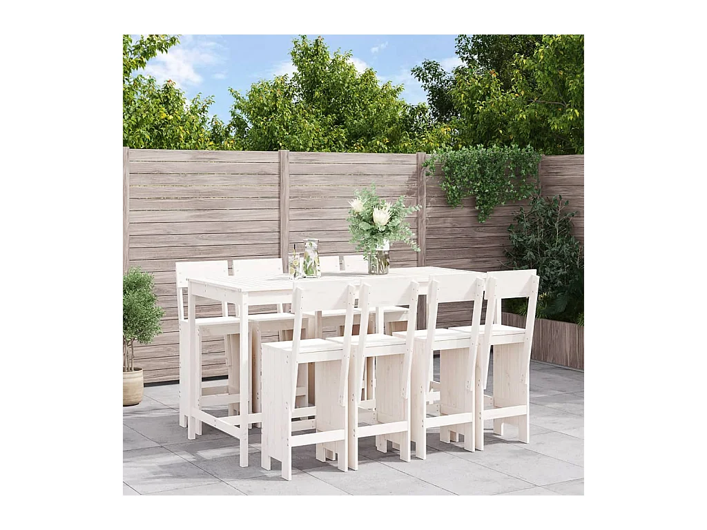 Ensemble de bar de jardin 9 pièces blanc bois de pin massif