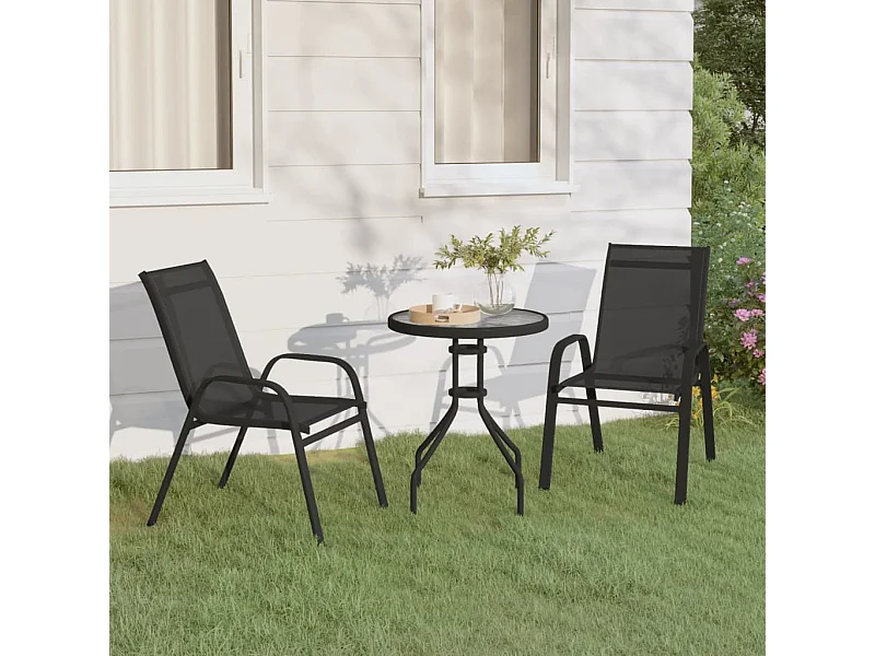 3 peças conjunto de bistrô para jardim preto