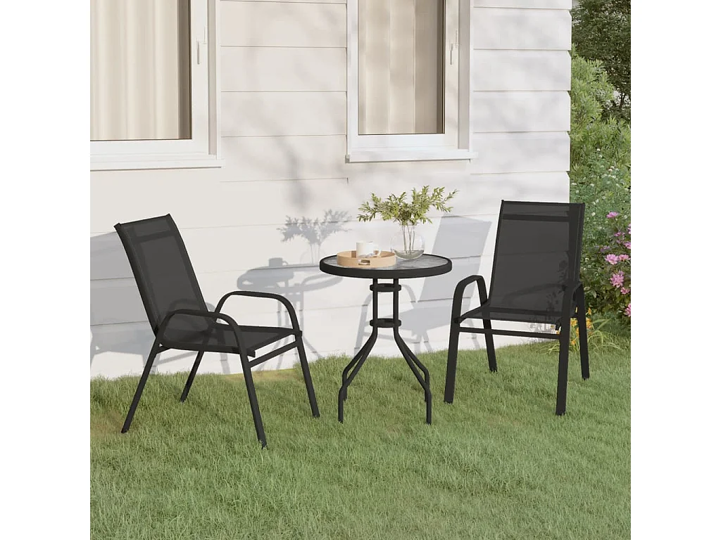 3 peças conjunto de bistrô para jardim preto