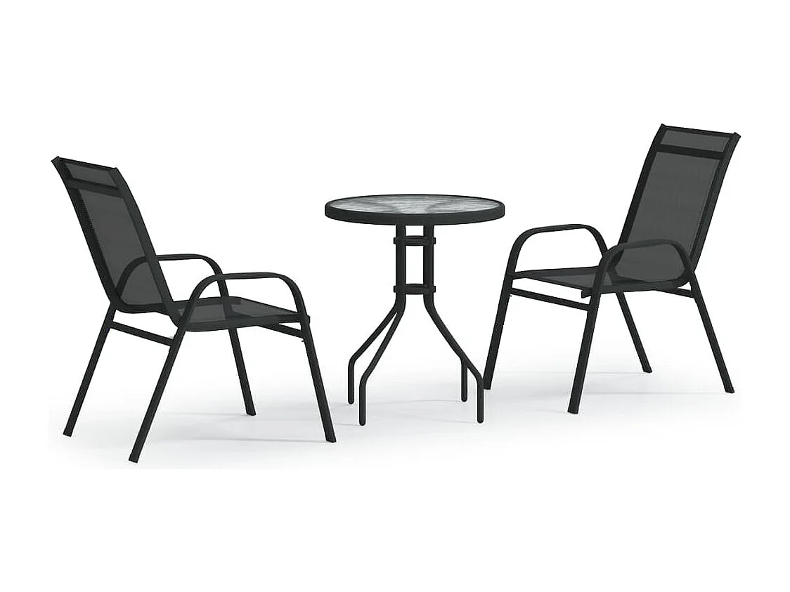 3 peças conjunto de bistrô para jardim preto